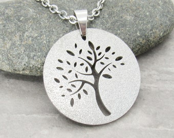 Stainless Steel Textured Tree Design Pendant, Men's Necklace, Hypo Allergenic Jewelry, Men's Jewelry, Woman Necklace