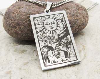 The Sun Tarot Card Pendant, Stainless Steel Hypo Allergenic Jewelry, Spiritual Jewelry, Men's Necklace, Woman Necklace, Major Arcana Tarot