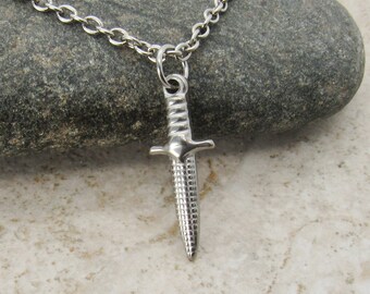Stainless Steel Dagger Charm Pendant Necklace, Men's Necklace, Hypo Allergenic Jewelry, Woman's Necklace, Men's Charm Pendant Jewelry