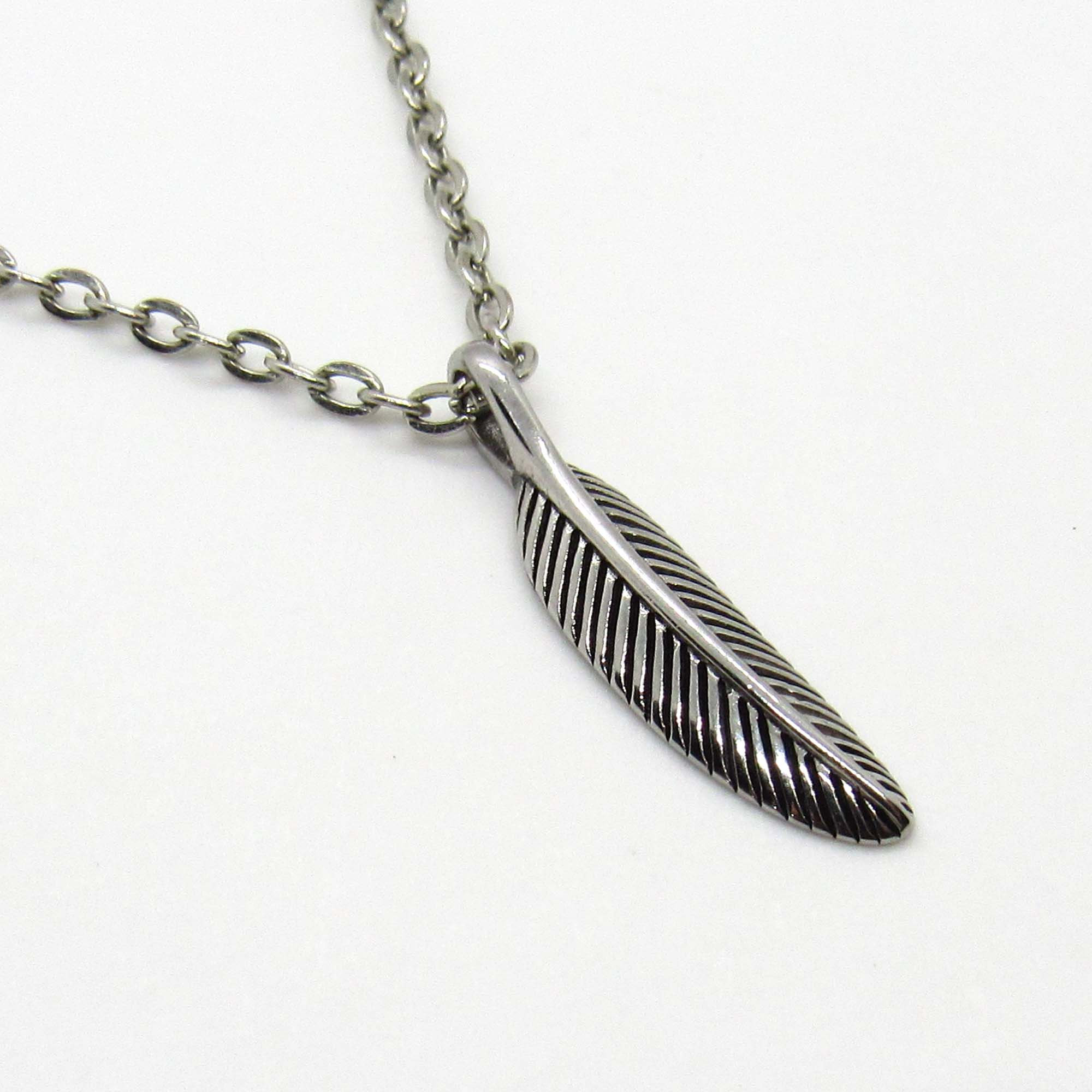 925 silver feather pendant oxidized finish gift for men and women -  webid:2301