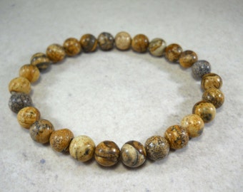 Natural Jasper Gemstone 8mm Beaded Bracelet, Polished Sheen Finish, Men's Bracelet, Men's Jewelry, Gift for Men, Women's Bracelet