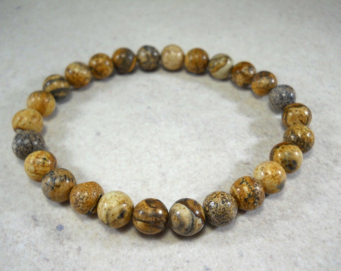 Featured listing image: Natural Jasper Gemstone 8mm Beaded Bracelet, Polished Sheen Finish, Men's Bracelet, Men's Jewelry, Gift for Men, Women's Bracelet