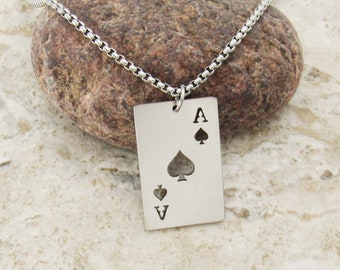 Ace of Spades Charm Pendant Necklace, Men's Necklace, Stainless Steel Hypo Allergenic Jewelry, Woman's Necklace, Men's Charm Pendant Jewelry