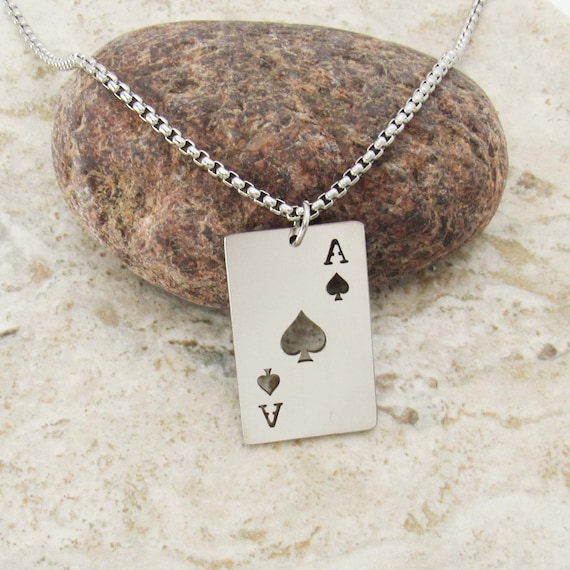 10k Yellow Gold Diamond Ace of Spades Pendant, Gold Poker Necklace | eBay