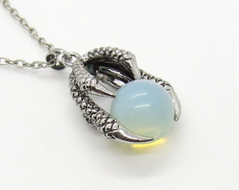Eagle Claw Pendant with Opal Gemstone Necklace, Antique Silver Tone, Men's Necklace, Women's Necklace, Gemstone Pendant, Tribal Jewelry