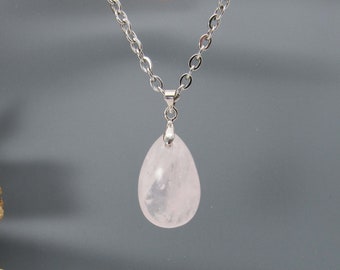 Natural Rose Quartz Gemstone Drop Pendant Necklace, Natural Quartz Chakra Gemstone, Spiritual Gemstone, Women's Necklace, Men's Necklace