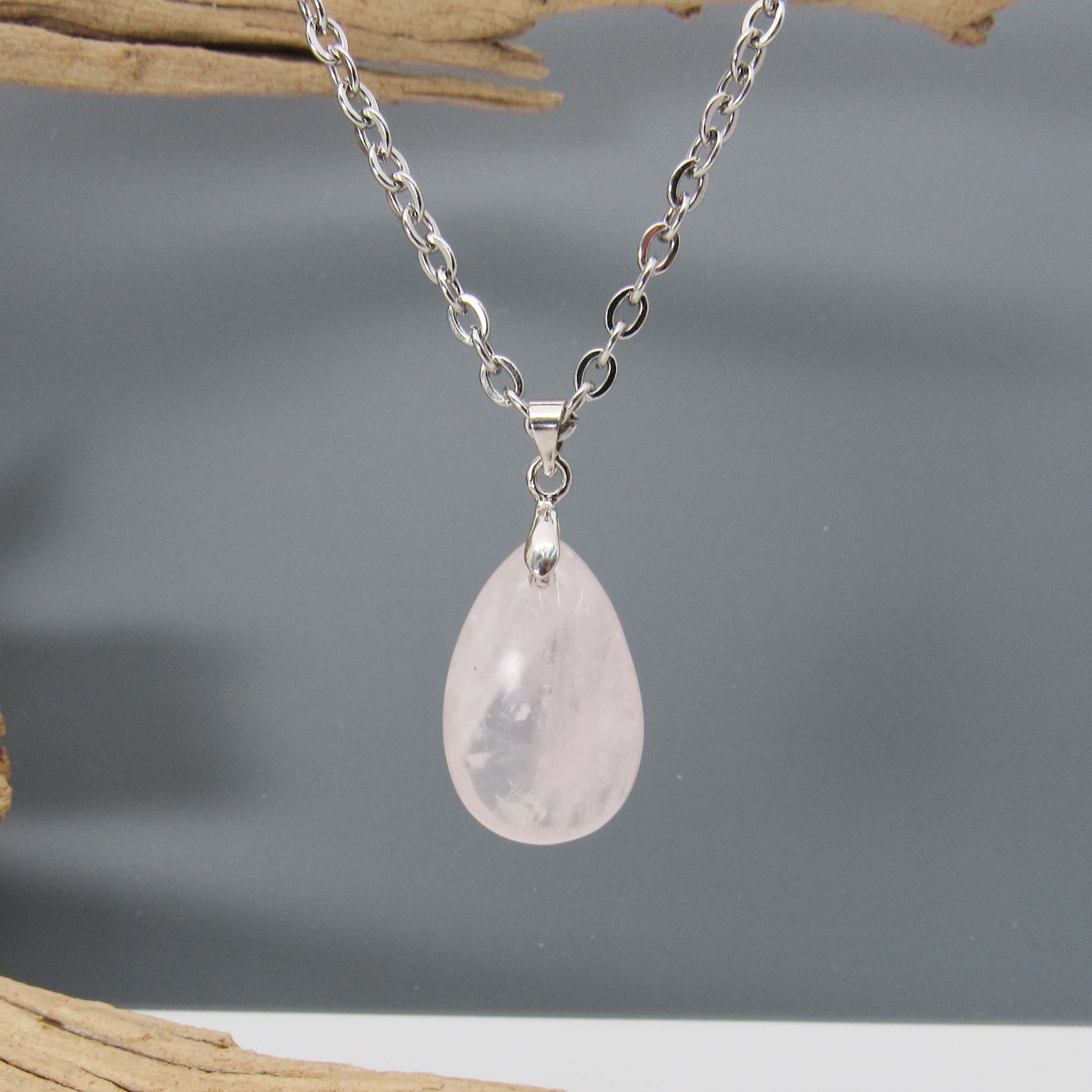Collana Con Ciondolo In Quarzo Rosa Naturale, Pietra A Goccia Per Guarigione Chakra, Gioielli In Opale Per Donne E Ragazze, Tono Oro Rosa