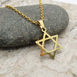 Gold Tone Stainless Steel Star of David Pendant, Spiritual Jewelry, Hypo Allergenic Jewelry, Men&#39;s Necklace, Men&#39;s Jewelry, Woman Necklace