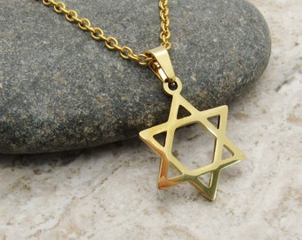 Gold Tone Stainless Steel Star of David Pendant, Spiritual Jewelry, Hypo Allergenic Jewelry, Men's Necklace, Men's Jewelry, Woman Necklace