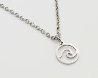 Stainless Steel Ocean Wave Charm Pendant Necklace, Men's Necklace, Hypo Allergenic Jewelry, Woman's Necklace, Men's Charm Pendant Jewelry