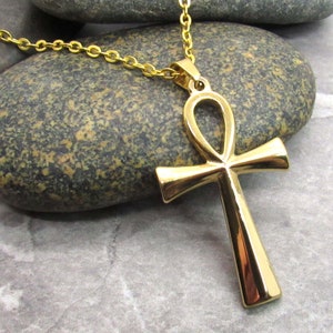 Stainless Steel Gold Tone Ankh Pendant, Hypo Allergenic Jewelry, Spiritual Jewelry, Men&#39;s Necklace, Men&#39;s Jewelry, Woman&#39;s Necklace