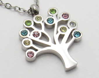 304 Stainless Steel Tree Charm with Rhinestone Beads Pendant, Tree Charm Rhinestone Beads, Link Chain with Extension, Women's Necklace