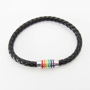 Leather Braided Rainbow Magnetic Clasp Bracelet, Pride Bracelet, Men&#39;s Bracelet, LGBT Jewelry, Women&#39;s Bracelet