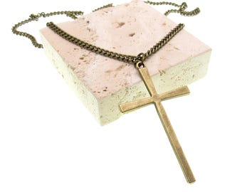 Large Cross Pendant Necklace, Antique Bronze Cross, Men's Necklace, Women's Necklace, Cross Pendant, Cross Jewelry, Cross Necklace