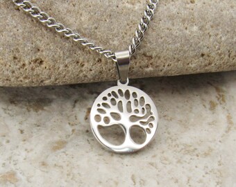 Stainless Steel Tree of Life Charm Pendant Necklace, Men's Necklace, Hypo Allergenic Jewelry, Woman's Necklace, Men's Charm Pendant Jewelry