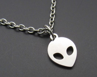 Stainless Steel Alien Charm Pendant Necklace, Men's Necklace, Hypo Allergenic Jewelry, Woman's Necklace, Celestial Charm Jewelry