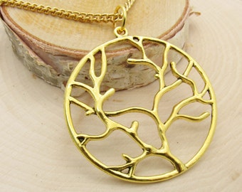 Yellow Gold Tree Charm Pendant Necklace, Tree Pendant, Nature Necklace, Spirit Necklace, Gift for Women, Women's Necklace, Men's Necklace