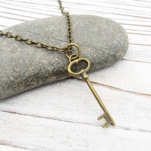 Antique Bronze Small Key Pendant, Men&#39;s Necklace, Women&#39;s Necklace, Antique Bronze Key Charm, Women&#39;s Jewelry, Vintage Bronze Key Necklace