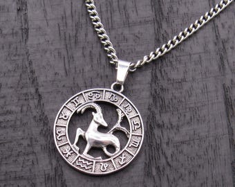 Capricorn Zodiac Sign Pendant Necklace, Men's Necklace, Astrological Pendant, Men's Jewelry, Stainless Steel Jewelry, Woman's Necklace