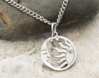 304 Stainless Steel Sun Moon Charm Pendant, Men's Necklace, Hypo Allergenic Jewelry, Men's Jewelry, Woman Necklace, Celestial Jewelry