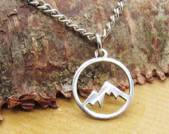 Stainless Steel Mountain Charm Pendant Necklace, Men's Necklace, Hypo Allergenic Jewelry, Woman's Necklace, Men's Charm Pendant Jewelry