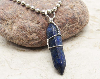 Wire Wrapped Lapis Lazuli Gemstone Pendant Necklace, Lapis Lazuli Gemstone Pendant, Healing Gemstone, Woman's Necklace, Men's Necklace