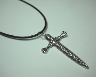 Silver Dagger Cross Pendant, Antique Silver Tone, Men's Necklace, Medieval Dagger Cross Pendant, Sword Dagger Pendant, Women's Necklace