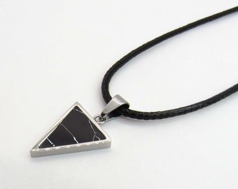 Stainless Steel Triangle, Black Dyed Natural Turquoise Pendant, Hypo Allergenic Stainless Steel Jewelry, Men's Cord Necklace, Woman Necklace