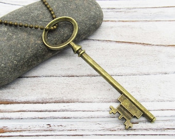 Antique Bronze Old Fashioned Key Pendant,  Large Antique Bronze Tone Key Pendant, Men's Necklace, Women's Necklace, Women's Jewelry