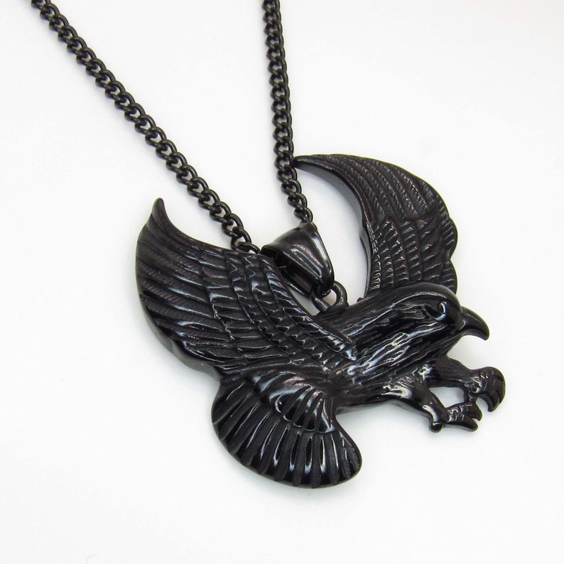 Nature Jewelry Hypo Allergenic Jewelry Woman Necklace Men/'s Jewelry Men/'s Necklace Gunmetal Black Stainless Steel Eagle Pendant