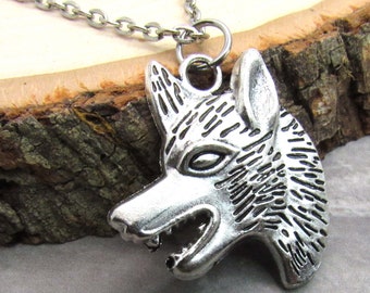 Wolf Head Pendant Necklace, Animal Jewelry, Men's Jewelry, Tribal Jewelry, Men's Necklace, Women's Necklace, Woman's Jewelry