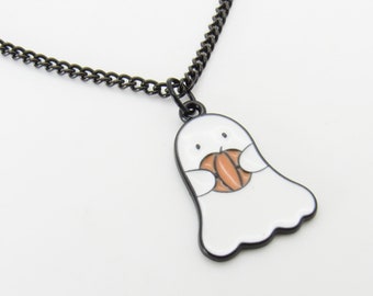 Ghost with Pumpkin Charm Halloween Necklace, Halloween Costume Jewelry, Autumn Jewelry, Trick or Treat, Seasonal Halloween Charm