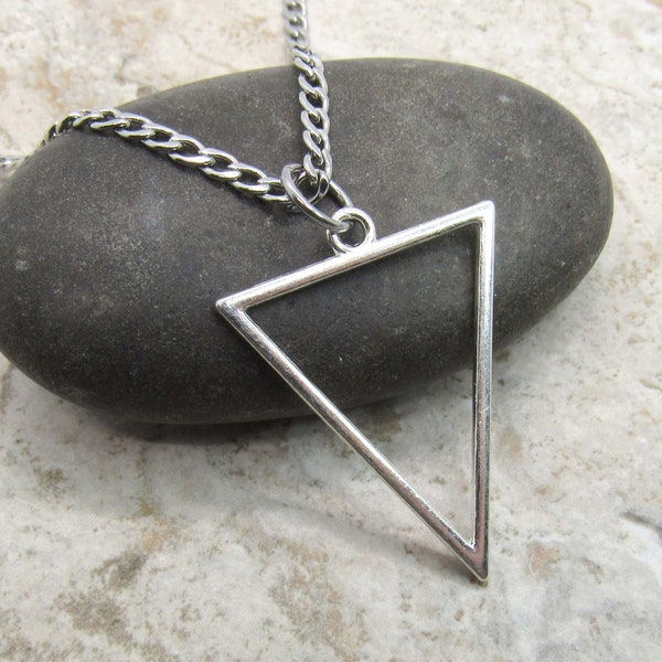 Antique Silver Tone Triangle Pendant, Geometric Design Necklace, Open Triangle Pendant, Men's Necklace, Men's Jewelry, Women's Necklace