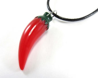 Red Hot Chili Pepper Pendant, Red and Dark Green, Resin Pepper Pendant, Men's Necklace, Women's Necklace, Men's Jewelry, Women's Necklace