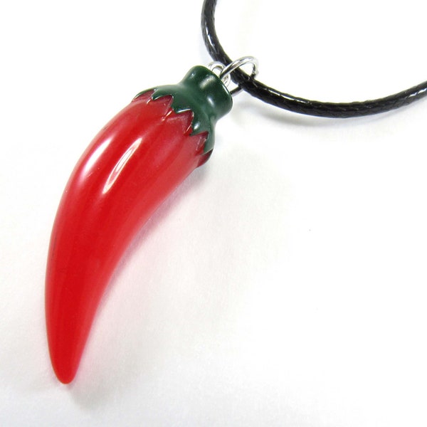 Red Hot Chili Pepper Pendant, Red and Dark Green, Resin Pepper Pendant, Men's Necklace, Women's Necklace, Men's Jewelry, Women's Necklace