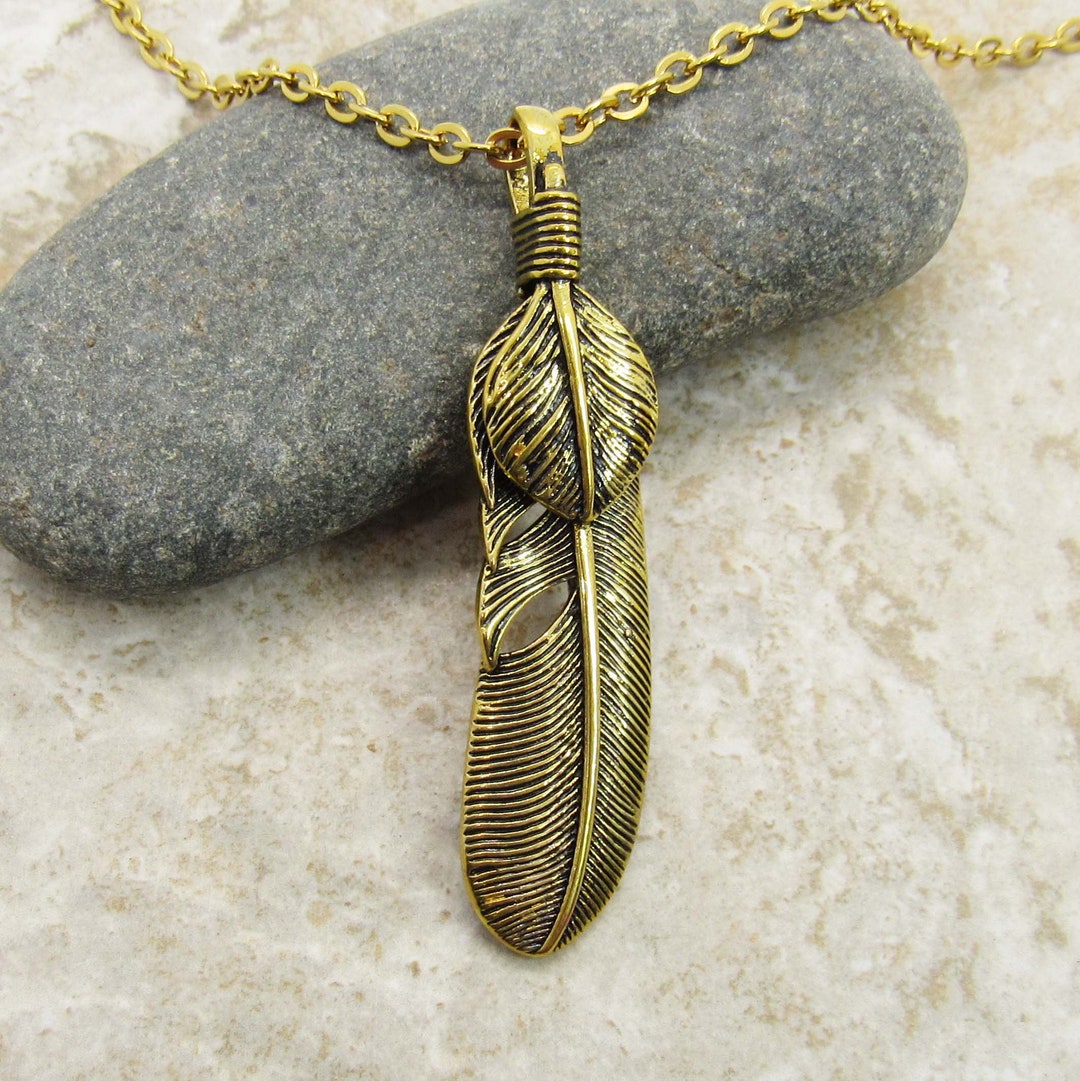 Collana Lunga Boho Con Ciondolo In Piuma D'argento E Pietra Vulcanica, Stile Zingaro, Per Donna E Ragazza - 2