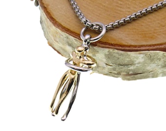 Embracing Couple Pendant Necklace, Stainless Steel Chain with Extension, Women's Necklace, Two Tone Infinity Hugging Couple
