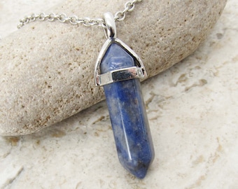 Natural Sodalite Faceted Bullet Cut Pendant, Men's Necklace, Blue Sodalite Gemstone Necklace, Tribal Jewelry, Women's Necklace