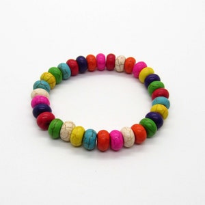 Howlite Gemstone Mixed Color Bead Bracelet, Men&#39;s Bracelet, Mixed Color Synthetic Howlite Flat Round Beaded Bracelet, Women&#39;s Bracelet