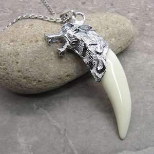 Wolf Head Resin Tooth Pendant Necklace Wolf Tooth Necklace