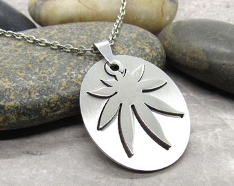 Marijuana Leaf Pendant Necklace, Stainless Steel Pot Leaf Necklace, Weed Pendant, Cannabis Leaf Jewelry, Men's Necklace, Women's Necklace
