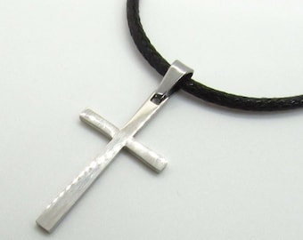 Cross Pendant Stainless Steel, Hypo Allergenic Jewelry, Men's Necklace, Corded Necklace, Spiritual Jewelry, Men's Jewelry, Woman Necklace