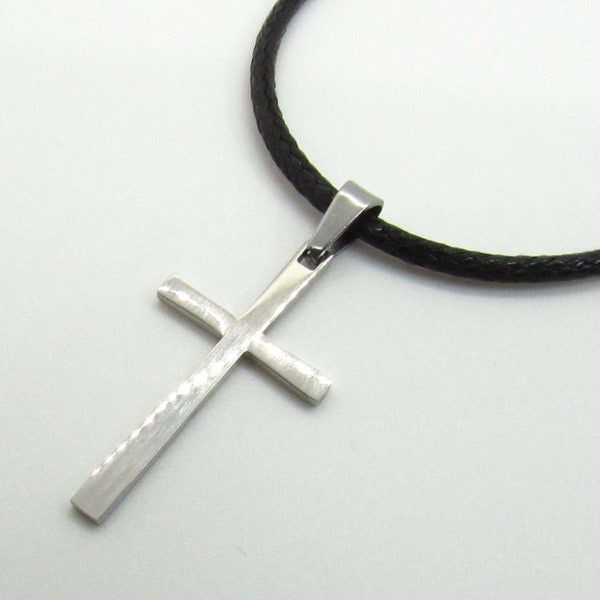 Cross Pendant Stainless Steel, Hypo Allergenic Jewelry, Men's Necklace, Corded Necklace, Spiritual Jewelry, Men's Jewelry, Woman Necklace