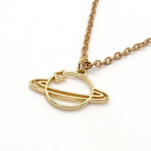 Gold Tone Galaxy Planet Pendant, Celestial Jewelry, Saturn Planet with star Pendant, Men&#39;s Necklace, Woman&#39;s Necklace, Solar System Planet