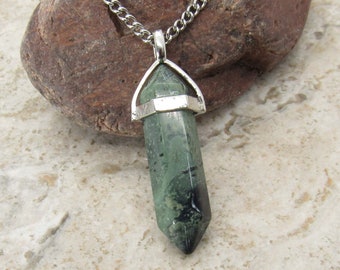 Faceted Bullet Cut Natural Kambaba Jasper Pendant, Men's Necklace, Green Kambaba Jasper Gemstone Necklace, Tribal Jewelry, Women's Necklace