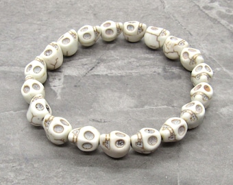 Halloween Bracelet, Skull Beads Bracelet, Men's Bracelet, Howlite Skull Beads Bracelet, Women's Bracelet, Halloween Costume Jewelry
