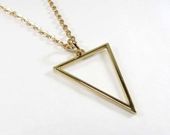 Gold Plated Triangle Pendant, Geometric Design Necklace, Open Triangle Pendant, Men's Necklace, Men's Jewelry, Women's Necklace