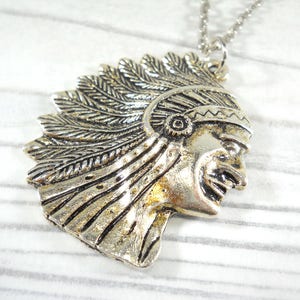 Großer Indianer Häuptling Anhänger Halskette, Häuptling Anhänger, Indianerschmuck, Stammes-Halskette, Stammes-Anhänger, Herren-Halskette, Damen-Halskette