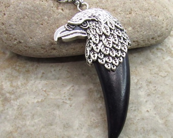 Stainless Steel Eagle Head Spike Pendant, Hypo Allergenic Jewelry, Black Agate Pendant, Men's Necklace, Men's Jewelry, Woman Necklace
