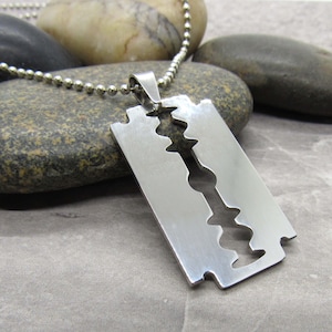 Razor Blade Necklace, Men's Necklace, Stainless Steel Razor Blade Pendant Necklace, Razor Necklace Men's Accessories Jewelry for Him |NC1-21